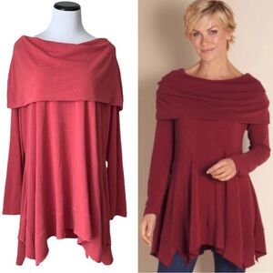 Soft Surroundings B’Call Red Cowl Neck Tunic Swing Top Large Boho Relaxed